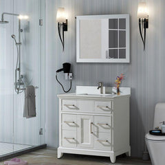 Vanity Art Single 36" Bath Vanity with Engineered Marble Top in White with Basin and Mirrorr - CVA36 - The Home Selection
