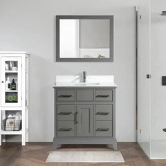 Vanity Art Single 36" Bath Vanity with Engineered Marble Top in White with Basin and Mirrorr - CVA36 - The Home Selection