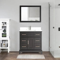 Vanity Art Single 36" Bath Vanity with Engineered Marble Top in White with Basin and Mirrorr - CVA36 - The Home Selection