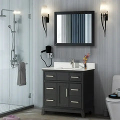 Vanity Art Single 36" Bath Vanity with Engineered Marble Top in White with Basin and Mirrorr - CVA36 - The Home Selection
