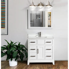Vanity Art Single 36" Bath Vanity with Engineered Marble Top in White with Basin and Mirrorr - CVA36 - The Home Selection