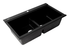Alfi 33  Granite Composite Workstation Step Rim Double Bowl Drop In Sink with Accessories - AB3418DBDI