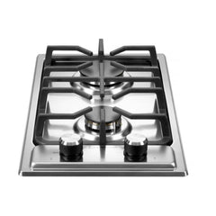 Verona 12 inch Italian-Made Gas Cooktop with 2 Brass Burners and Continuous Cast Iron Grates in Stainless Steel - VDGCT212FSS - The Home Selection