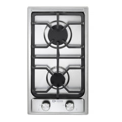 Verona 12 inch Italian-Made Gas Cooktop with 2 Brass Burners and Continuous Cast Iron Grates in Stainless Steel - VDGCT212FSS - The Home Selection