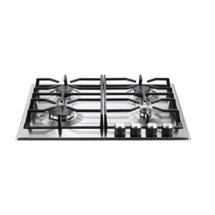 Verona 24 inch Italian-Made Gas Cooktop with 4 Brass Burners and Continuous Cast Iron Grates in Stainless Steel - VDGCT424FSS - The Home Selection