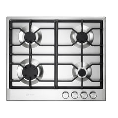 Verona 24 inch Italian-Made Gas Cooktop with 4 Brass Burners and Continuous Cast Iron Grates in Stainless Steel - VDGCT424FSS - The Home Selection