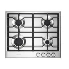 Verona 24 inch Italian-Made Gas Cooktop with 4 Brass Burners and Continuous Cast Iron Grates in Stainless Steel - VDGCT424FSS - The Home Selection
