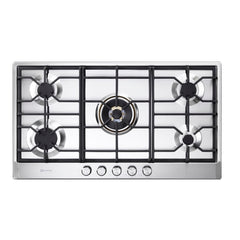 Verona 36 inch Italian-Made Gas Cooktop with 5 Brass Burners and Continuous Cast Iron Grates in Stainless Steel - VDGCT536FSS - The Home Selection