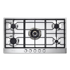 Verona 36 inch Italian-Made Gas Cooktop with 5 Brass Burners and Continuous Cast Iron Grates in Stainless Steel - VDGCT536FSS - The Home Selection