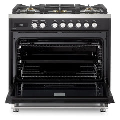 Verona 36" Ultima Collection Freestanding Dual Fuel Range with 5 Sealed SABAF Brass Burners, 5 cu. ft. Oven Capacity - VUFSGE365 - The Home Selection