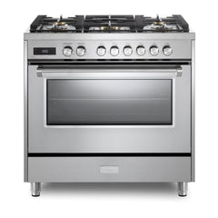 Verona 36" Ultima Collection Freestanding Dual Fuel Range with 5 Sealed SABAF Brass Burners, 5 cu. ft. Oven Capacity - VUFSGE365 - The Home Selection