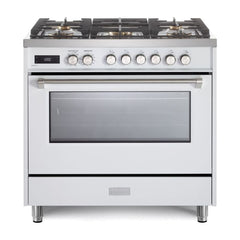 Verona 36" Ultima Collection Freestanding Dual Fuel Range with 5 Sealed SABAF Brass Burners, 5 cu. ft. Oven Capacity - VUFSGE365 - The Home Selection