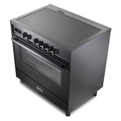 Verona 36" Ultima Midnight Collection Freestanding Induction Range with 5 Elements, 5 cu. ft. Oven Capacity, Touch Control Clock in Matte Black - VMFSIE365EE - The Home Selection
