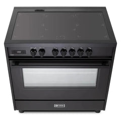 Verona 36" Ultima Midnight Collection Freestanding Induction Range with 5 Elements, 5 cu. ft. Oven Capacity, Touch Control Clock in Matte Black - VMFSIE365EE - The Home Selection