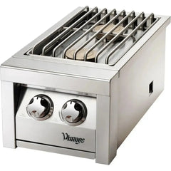 Vintage 14" Built-in Double Side Burner for Natural Gas, with Two 17,000 BTU Brass Burners, 9V Ignition, Dual Knob Control, and Stainless Steel Lid - VSB2G-N - The Home Selection