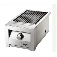 Vintage 13" Side Sear Burner, featuring a 27,500 BTU ceramic infrared burner, 9v ignition, stainless steel U-grates, and designed for natural gas with an included LP conversion kit - VGSZ