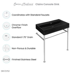 Swiss Madison Claire 30" Console Sink Matte Black Basin w/ Legs - SM-CS7