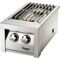 Vintage 14" Built-in Double Side Burner for Natural Gas, with Two 17,000 BTU Brass Burners, 9V Ignition, Dual Knob Control, and Stainless Steel Lid - VSB2G-N