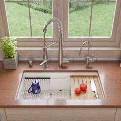 Alfi White 32  x 19  Workstation Step Rim Single Bowl Fireclay Undermount / Drop In Kitchen Sink - ABFS3219SUD-W