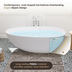 Altair Giotto 59" x 31" Solid Surface Soaking Bathtub in Matte White with Matte White Drain and Integrated Overflow - 53060-BAT-MW