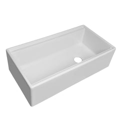 Whitehaus 36  Reversible Single Bowl Fireclay Sink Set with a Smooth Front Apron, Walnut Wood Cutting Board an