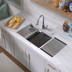 Whitehaus 27  Undermount Single Bowl 16 Gauge Brushed Stainless Steel Workstation Sink With Accessories - WHSW