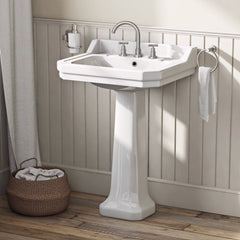Whitehaus Isabella Collection Traditional Pedestal with Integrated Large Rectangular Bowl, Backsplash, Dual So