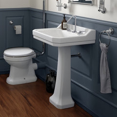Whitehaus Isabella Collection Traditional Pedestal with Integrated Large Rectangular Bowl, Backsplash, Dual So