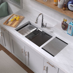 Whitehaus 30  Undermount Single Bowl 16 Gauge Brushed Stainless Steel Workstation Sink With Accessories - WHSW