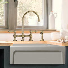Whitehaus Vintage III Plus Bridge Faucet with Long Gooseneck Swivel Spout, Lever Handles and Solid Brass Side 