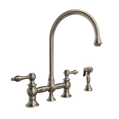 Whitehaus Vintage III Plus Bridge Faucet with Long Gooseneck Swivel Spout, Lever Handles and Solid Brass Side 