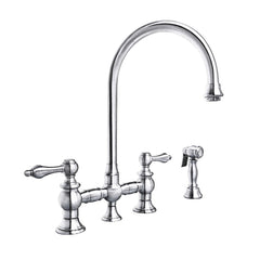 Whitehaus Vintage III Plus Bridge Faucet with Long Gooseneck Swivel Spout, Lever Handles and Solid Brass Side 