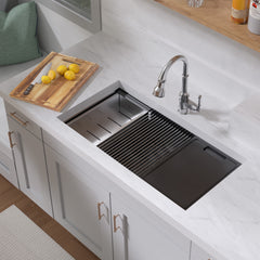 Whitehaus 36  Undermount Single Bowl 16 Gauge Brushed Stainless Steel Workstation Sink With Accessories - WHSW