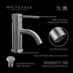 Whitehaus Waterhaus Solid , Single Hole, Single Lever Lavatory Faucet with Matching Pop-up Waste - WHS0111-SB