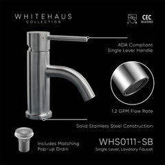Whitehaus Waterhaus Solid , Single Hole, Single Lever Lavatory Faucet with Matching Pop-up Waste - WHS0111-SB
