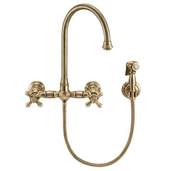 Whitehaus Vintage III Plus Wall Mount Faucet with a Long Gooseneck Swivel Spout, Cross Handles and Solid Brass Side Spray - WHKWCR3-9301-NT - The Home Selection