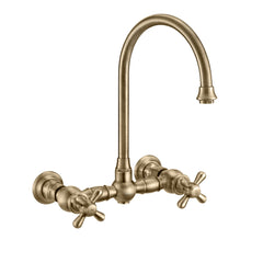 Whitehaus Vintage III Plus Wall Mount Faucet with a Long Gooseneck Swivel Spout, Cross Handles and Solid Brass Side Spray - WHKWCR3-9301-NT - The Home Selection