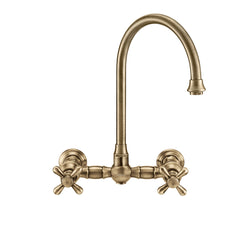 Whitehaus Vintage III Plus Wall Mount Faucet with a Long Gooseneck Swivel Spout, Cross Handles and Solid Brass Side Spray - WHKWCR3-9301-NT - The Home Selection