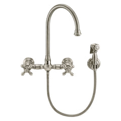 Whitehaus Vintage III Plus Wall Mount Faucet with a Long Gooseneck Swivel Spout, Cross Handles and Solid Brass Side Spray - WHKWCR3-9301-NT - The Home Selection