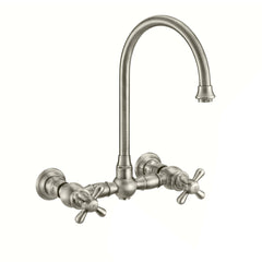 Whitehaus Vintage III Plus Wall Mount Faucet with a Long Gooseneck Swivel Spout, Cross Handles and Solid Brass Side Spray - WHKWCR3-9301-NT - The Home Selection