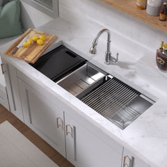 Whitehaus 45  Undermount Single Bowl 16 Gauge Brushed Stainless Steel Workstation Sink With Accessories - WHSW