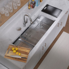 Whitehaus 45  Undermount Single Bowl 16 Gauge Brushed Stainless Steel Workstation Sink With Accessories - WHSW