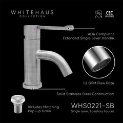 Whitehaus Waterhaus Solid , single hole, extended single lever lavatory faucet - WHS0221-SB
