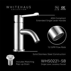 Whitehaus Waterhaus Solid , single hole, extended single lever lavatory faucet - WHS0221-SB