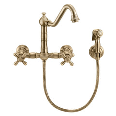 Whitehaus Vintage III Plus Wall Mount Faucet with a Long Traditional Swivel Spout, Cross Handles and Solid Bra