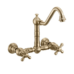 Whitehaus Vintage III Plus Wall Mount Faucet with a Long Traditional Swivel Spout, Cross Handles and Solid Bra