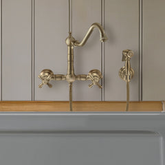 Whitehaus Vintage III Plus Wall Mount Faucet with a Long Traditional Swivel Spout, Cross Handles and Solid Bra