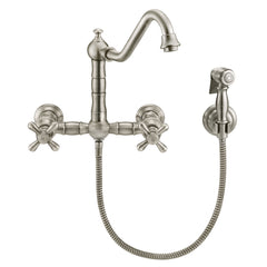 Whitehaus Vintage III Plus Wall Mount Faucet with a Long Traditional Swivel Spout, Cross Handles and Solid Bra