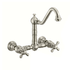 Whitehaus Vintage III Plus Wall Mount Faucet with a Long Traditional Swivel Spout, Cross Handles and Solid Bra