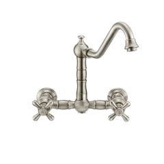 Whitehaus Vintage III Plus Wall Mount Faucet with a Long Traditional Swivel Spout, Cross Handles and Solid Bra